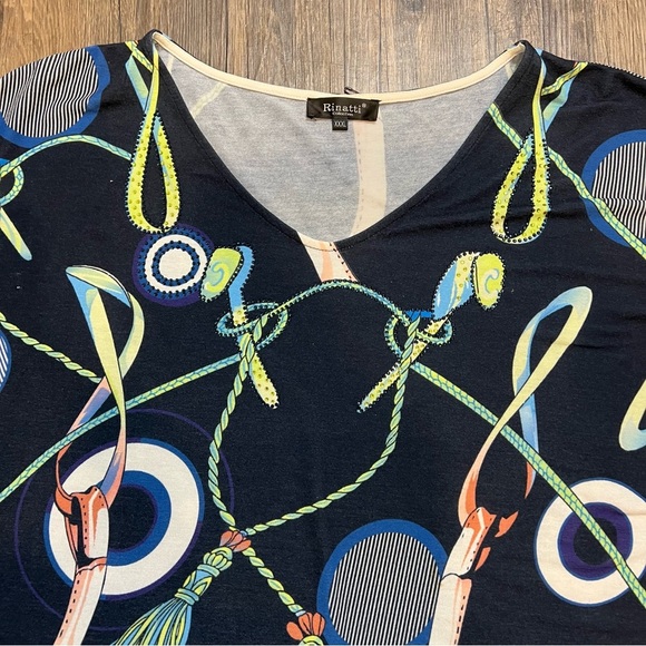 Rinatti Collection Navy Blue Printed Oversized V Neck Relaxed Fit Viscose Top 3L - Picture 6 of 10